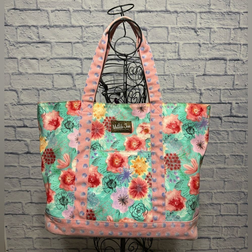 MATILDA JANE Relaxing Sunshine Pink Floral & Dots Oversize Tote Bag Large